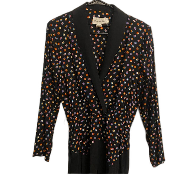Vintage 80s Tareti by Howard Lei Colorful Polka Dot Zig Zag Blazer Jumpsuit - Picture 9 of 16